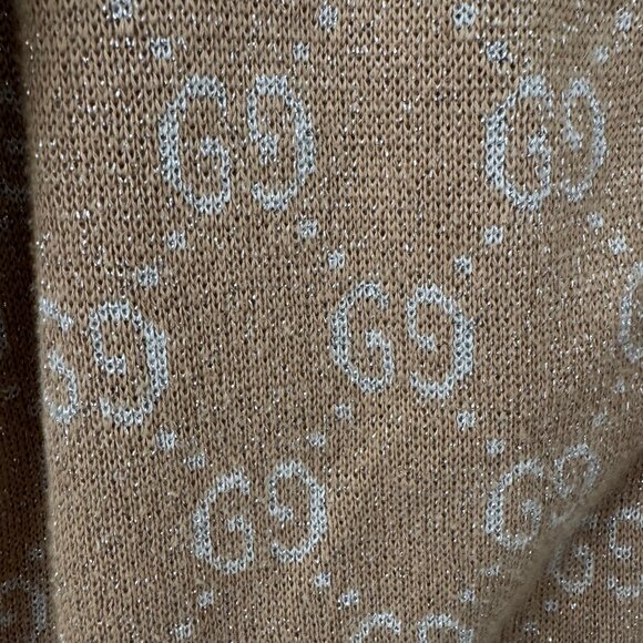 Gucci Lamé Gold GG Logo Jacquard Cardigan XL - Picture 3 of 5